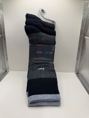 Michael Kors Navy and Light Blue Patterned Dress Crew Socks - 3 Pack